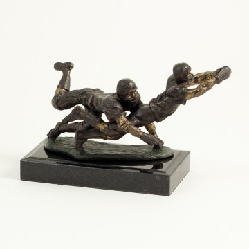 Bronze Football Players Sculpture on Marble Base.