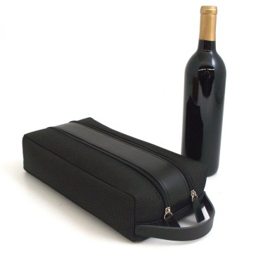 2 Bottle Holder. Black Leather & Fabric, 