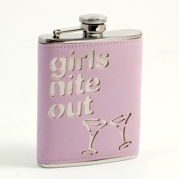 6 oz. Stainless Steel "Girls Nite Out" Flask in Pink Leather.