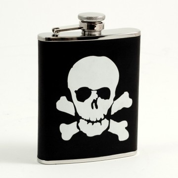 6 oz. Stainless Steel "Skull & Bones" Leather Flask.