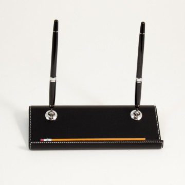 Double Pen Stand, Black Leather,