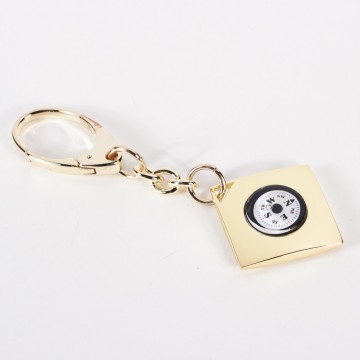 Key Ring w/ Compass, Gold Plated, 