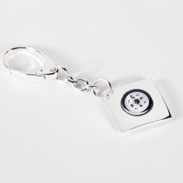 Key Ring w/ Compass, Silver Plated, 