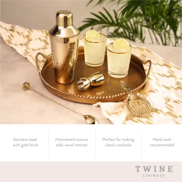 Gold Hammered Finish Stainless Steel Barware Set