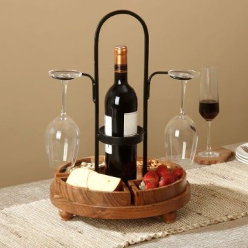 Rustic Wood/Metal Wine Bottle & Glass Server Sku#71579